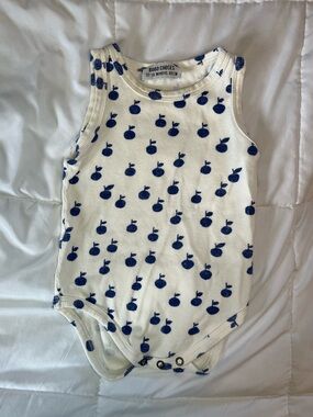 Bobo Choses Cream Ribbed One-Piece with Navy Apple Print